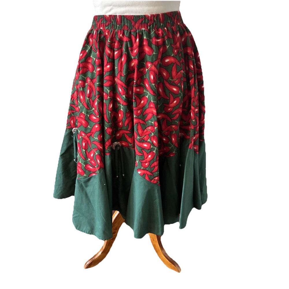 Malco Modes Square Dancing Circle Skirt XL Chili Peppers Green Elastic Waist